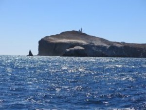 Eastern end of Anacapa Island. Landing Cove just to the right, Fagan's Lunch left of the spire